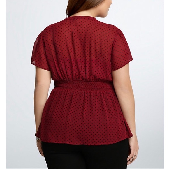Torrid Women's Red Sheer Polka Dot Blouse 1094 - Picture 2 of 7